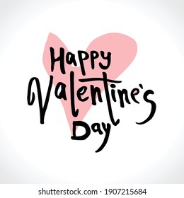 Handwritten vector logo Happy Valentine's Day. Hearts and inscription. Vector template. Cute card