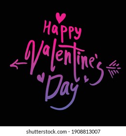 Logo del vector escrito a mano Feliz Día de San Valentín. Inscripción caligráfica brillante sobre fondo negro. 
