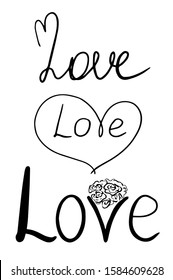 Handwritten vector Love. Decotative lettering with floral elements for Valentines Day, Wedding design. Doodle style.