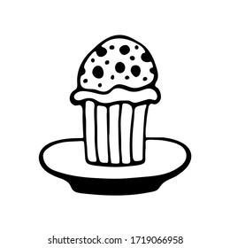 Handwritten vector muffin on white background.Handwritten  one muffin 