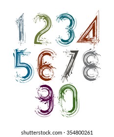 Handwritten vector numbers isolated on white background, painted modern numbers set.