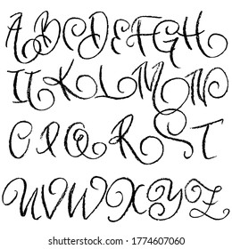 Handwritten vector pensil alphabet. Pensil texture. Modern hand drawn alphabet. Isolated letters.