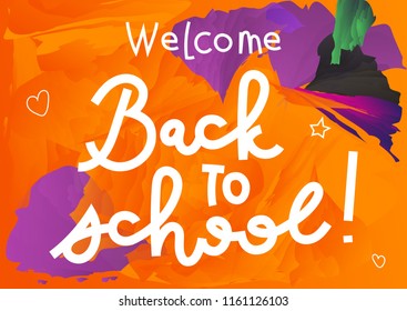 A handwritten vector quote Welcome Back to school on an abstract gradient background