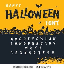 Handwritten vector script font. Handwritten Original Halloween Typeface. Unique font for the holiday Halloween.  Halloween hand draw font, letters and numbers. Vector illustration.