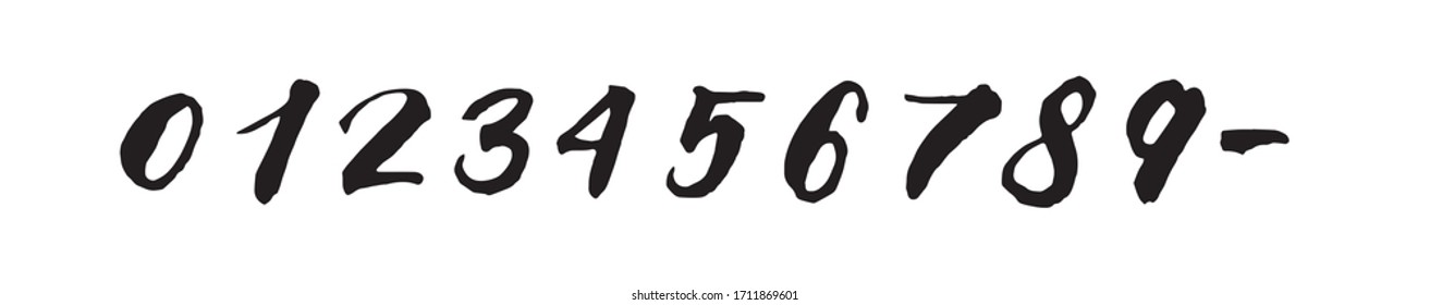 Handwritten vector set of numbers 0, 1, 2, 3, 4, 5, 6, 7, 8, 9. Calligraphic brush modern lettering. Isolated on white background.