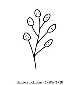 handwritten vector simple twig with berries against white background. grass and berries black and white, logo, logo, emblem.