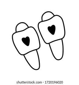 zapatillas de casa con estilo vectorial a mano con corazones sobre fondo blanco