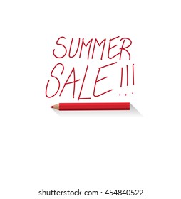 handwritten vector summer sale sign with red pencil