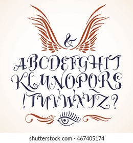 Handwritten vector tattoo alphabet