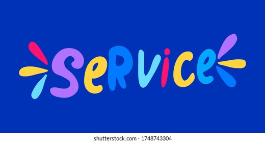 Handwritten vector typography for delivery service. Lettering colorful text isolated on blue background. Hand drawn illustration. Bright typographic inscription. Banner, poster template