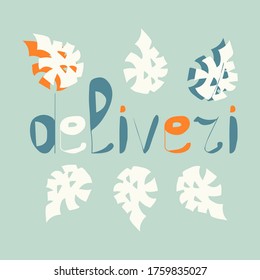 Handwritten vector typography for delivery service. Colored text lettering on a gray background. Banner, poster template.