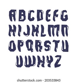 Handwritten vector uppercase letters isolated on white background, painted modern typeset.