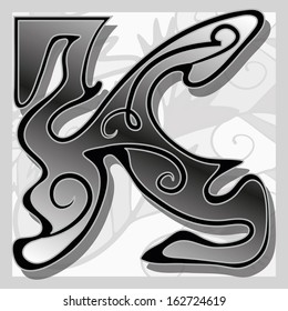 Handwritten version, decorative curled letters k