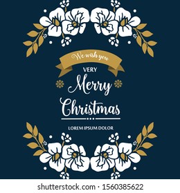 Handwritten of very merry christmas, with graphic decorative of leaf flower frame. Vector