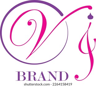 logotipo vectorial de prefijo vi manuscrito con marco de círculo púrpura y rosa