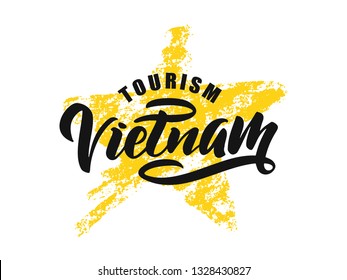 Handwritten Vietnam logo, lettering, calligraphy. Logos for stamp, banner, poster, postcard, website. Vector template eps 10