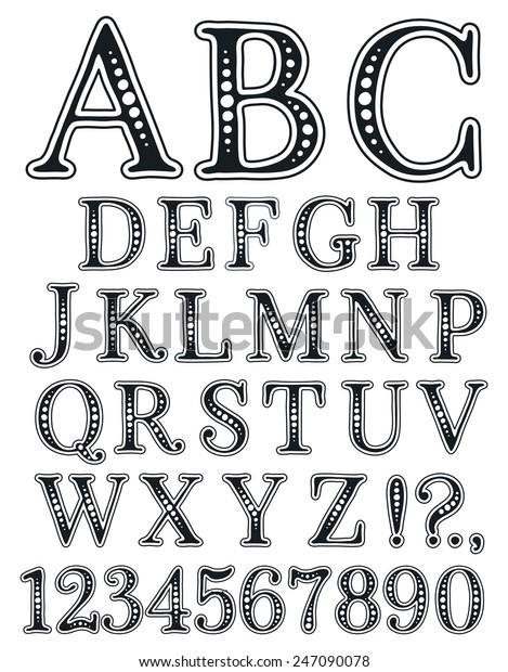 Handwritten Vintage Alphabet Retro Black White Stock Vector (Royalty ...