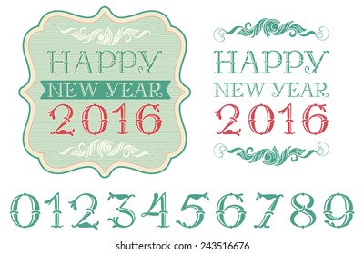 Handwritten vintage humerals. Vector set of ornate Numerals from alphabet at retro style 