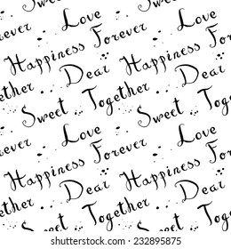 Handwritten vintage ink cursive font pattern with splashes