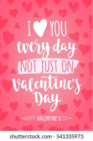 Handwritten vintage lettering romantic quote. Vector illustration on pink background with decorative doodle hearts for greeting card Valentine's day or wedding, poster or leaflet.