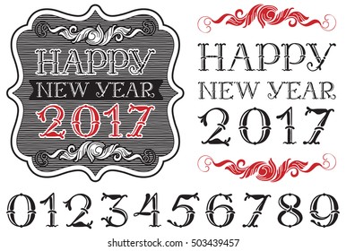 Handwritten vintage Numbers. Vector set of ornate Figures from alphabet at retro style