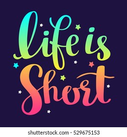 Handwritten vital gradient vector lettering with stars on dark background. Calligraphic inscription. Hand drawn lettering print. Apparel, t-shirt, bag, sticker, poster, card design