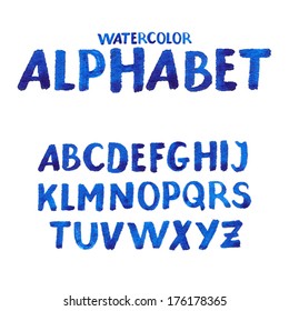 Handwritten watercolor alphabet. Vector Illustration.