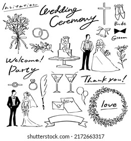 Handwritten wedding Line drawing illustration material