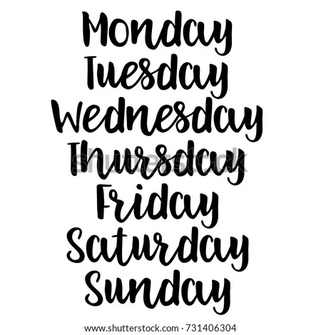 Handwritten week days. Modern brush calligraphy. Vector art.