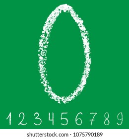 handwritten white chalk arabic numbers with transparent layers on green background, hand-drawn chalk numerals, stock vector illustration