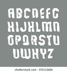 Handwritten white contemporary vector lowercase letters, doodle hand-painted alphabet.