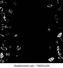 Handwritten white letters are scattered chaotically on a black background. The illustrations are good for educational design.