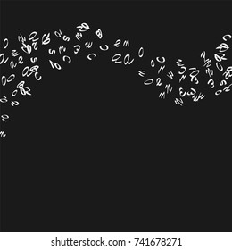 Handwritten white letters are scattered chaotically on a black background. The illustrations are good for educational design. Vector.