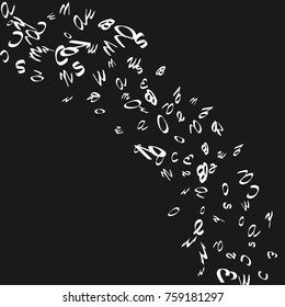Handwritten white letters are scattered chaotically on a black background. The illustrations are good for educational design. 23 April. Vector.