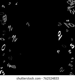 Handwritten white letters are scattered chaotically on a black background. 