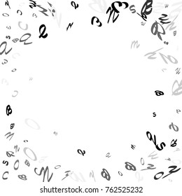Handwritten white letters are scattered chaotically on a black background.