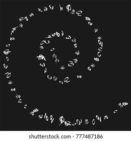 Handwritten white letters are scattered chaotically on a black background. The illustrations are good for educational design. 23 April. Vector.
