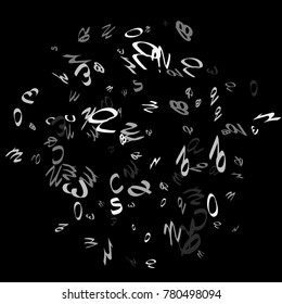 Handwritten white letters are scattered chaotically on a black background. The illustrations are good for educational design. 23 April. Vector.