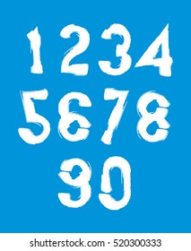 Handwritten white vector numbers, stylish numbers set drawn with ink brush.