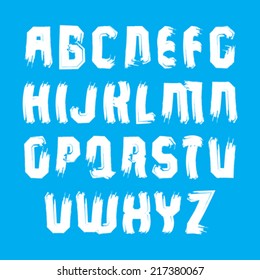Handwritten white vector uppercase letters, stylish letters set drawn with ink brush, doodle alphabet.