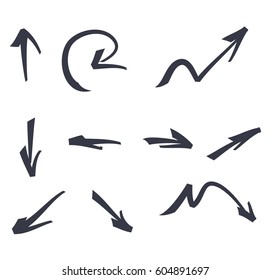 Handwritten wide marker arrows. Design elements for note-taking and to point or indicate direction.