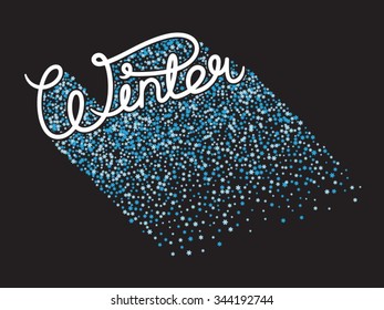 Grabación manuscrita de invierno con sombra de copo de nieve. Tipografía de grabado vectorial de material