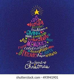 Handwritten Word Cloud Christmas Tree Greeting Card Design