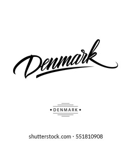 Handwritten word Denmark. Hand drawn lettering. Calligraphic element for your design. Vector illustration.