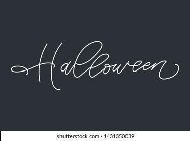 Handwritten word Halloween vector lettering. Holiday calligraphy on dark grey background. Halloween text banner. Vector for photo overlay, banner, poster, greeting card, party invitation.