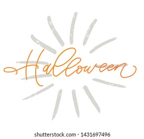Handwritten word Halloween vector lettering. Holiday calligraphy card with textured background. Halloween text banner. Vector for photo overlay, banner, poster, greeting card, party invitation.
