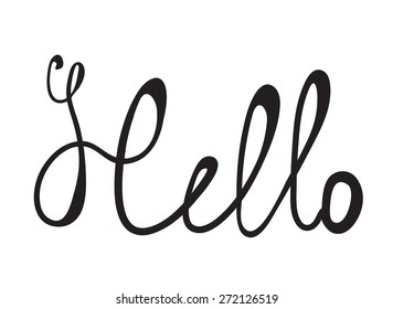 Hand-written word HELLO, lettering. Vector illustration