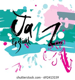 Hand-written the word Jazz festival posters, or cards on a musical theme