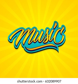 Handwritten word Music. Hand drawn lettering. Calligraphic element for your design. Vector illustration.