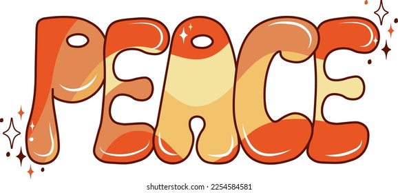 Handwritten word Peace. Groovy lettering. Hippie and boho style.
